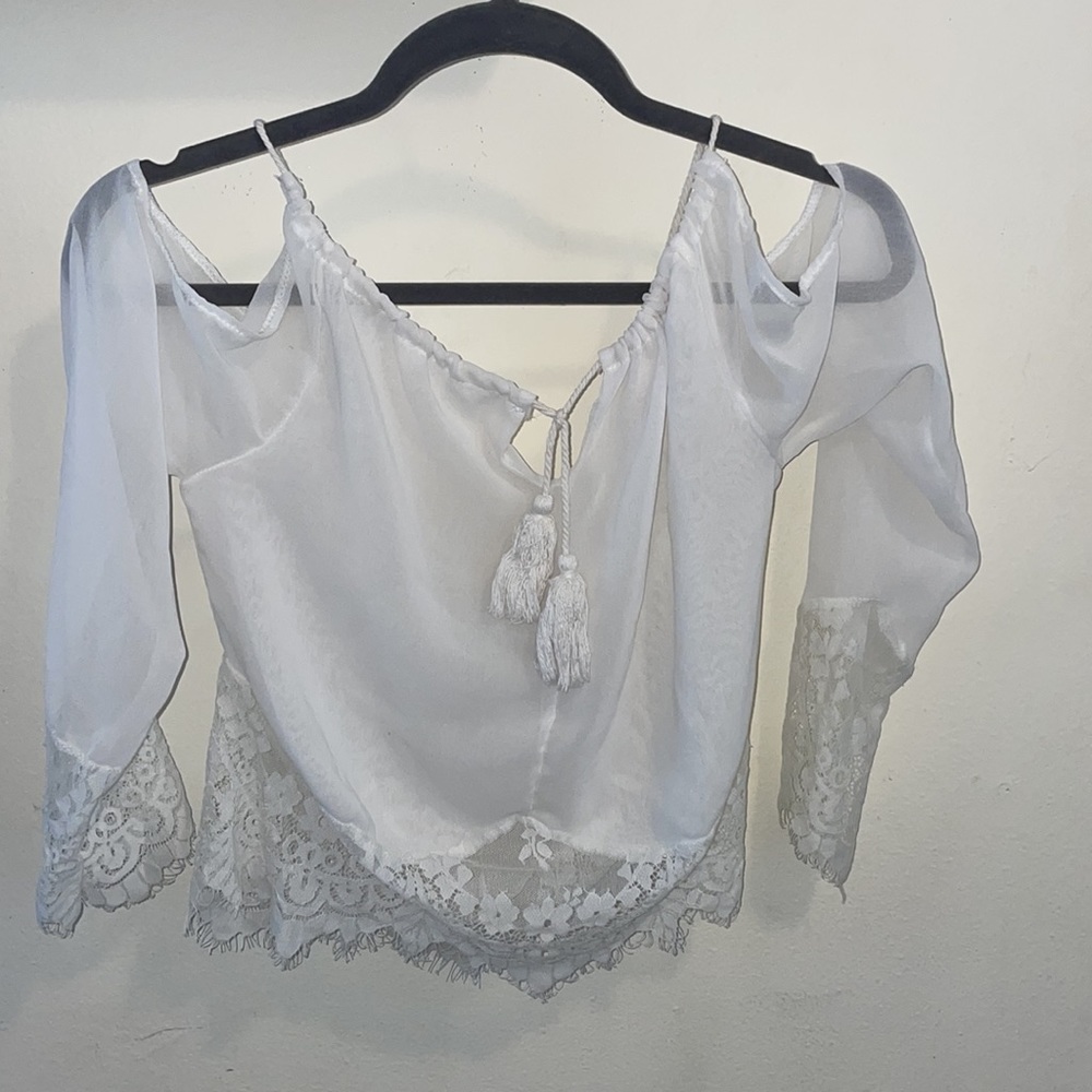 Off the shoulder sheer and lace top